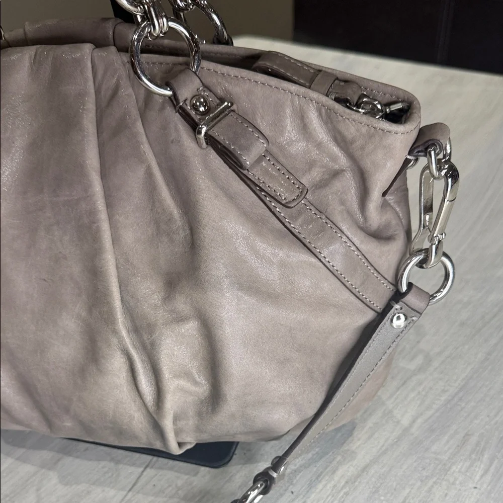 Elegant Shimmery Taupe Coach Madison Sophia Leather Handbag
